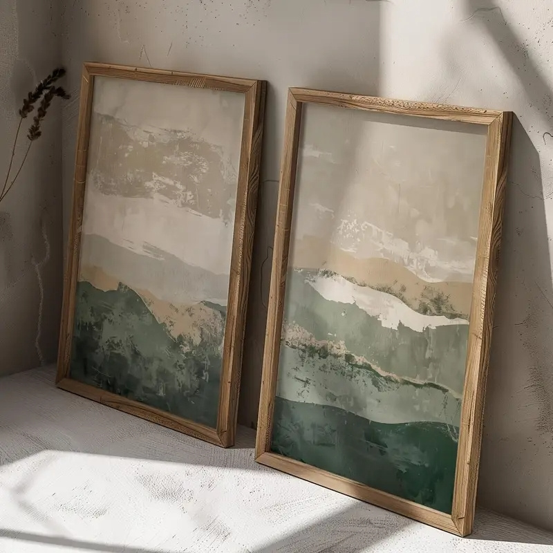 2개/세트 와비사비 추상 기하학적 캔버스 프린트 녹색  - Photography Geometry 리뷰 및 가격